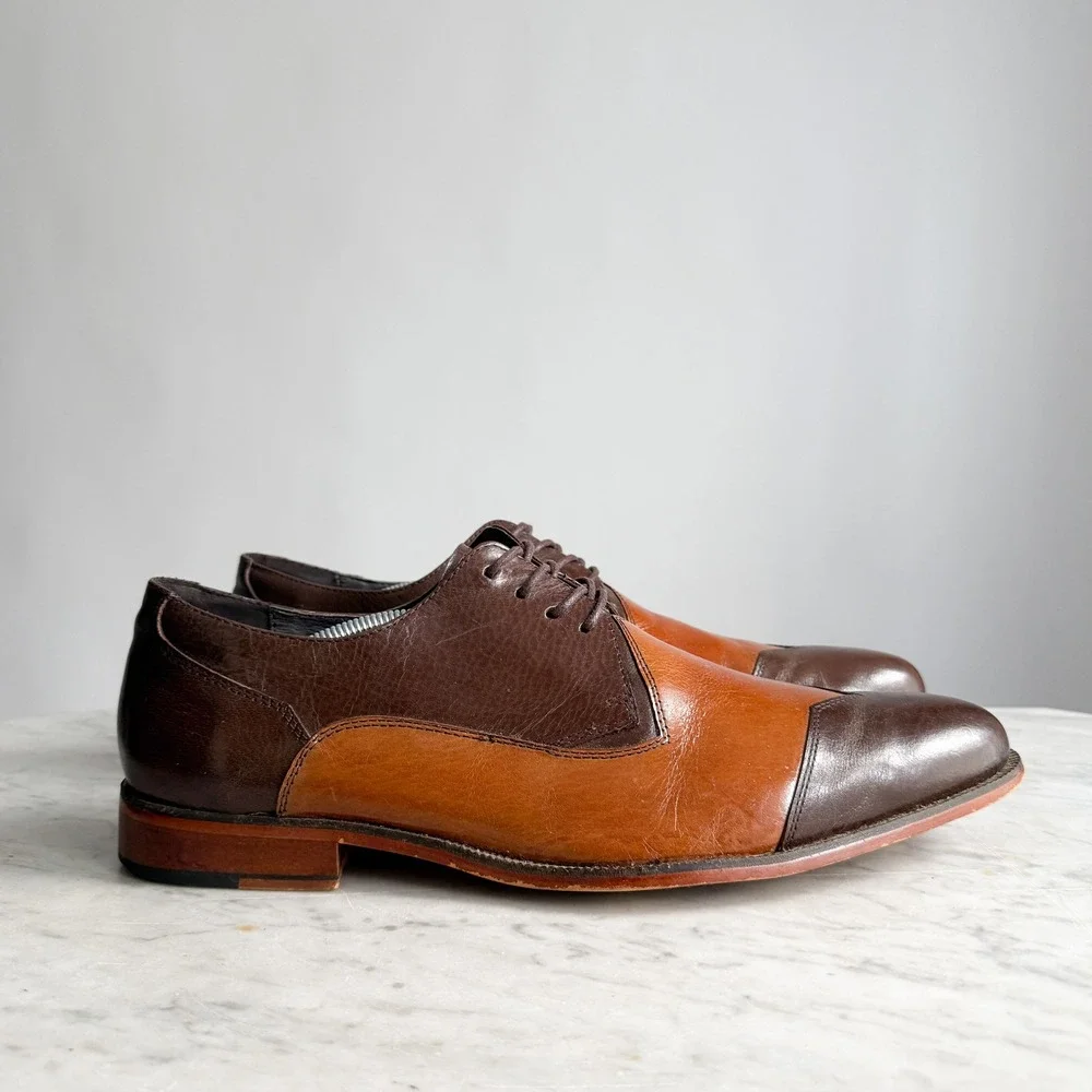 Stacy Adams‎ brown tan two tone leather oxford shoes men's size 11.5